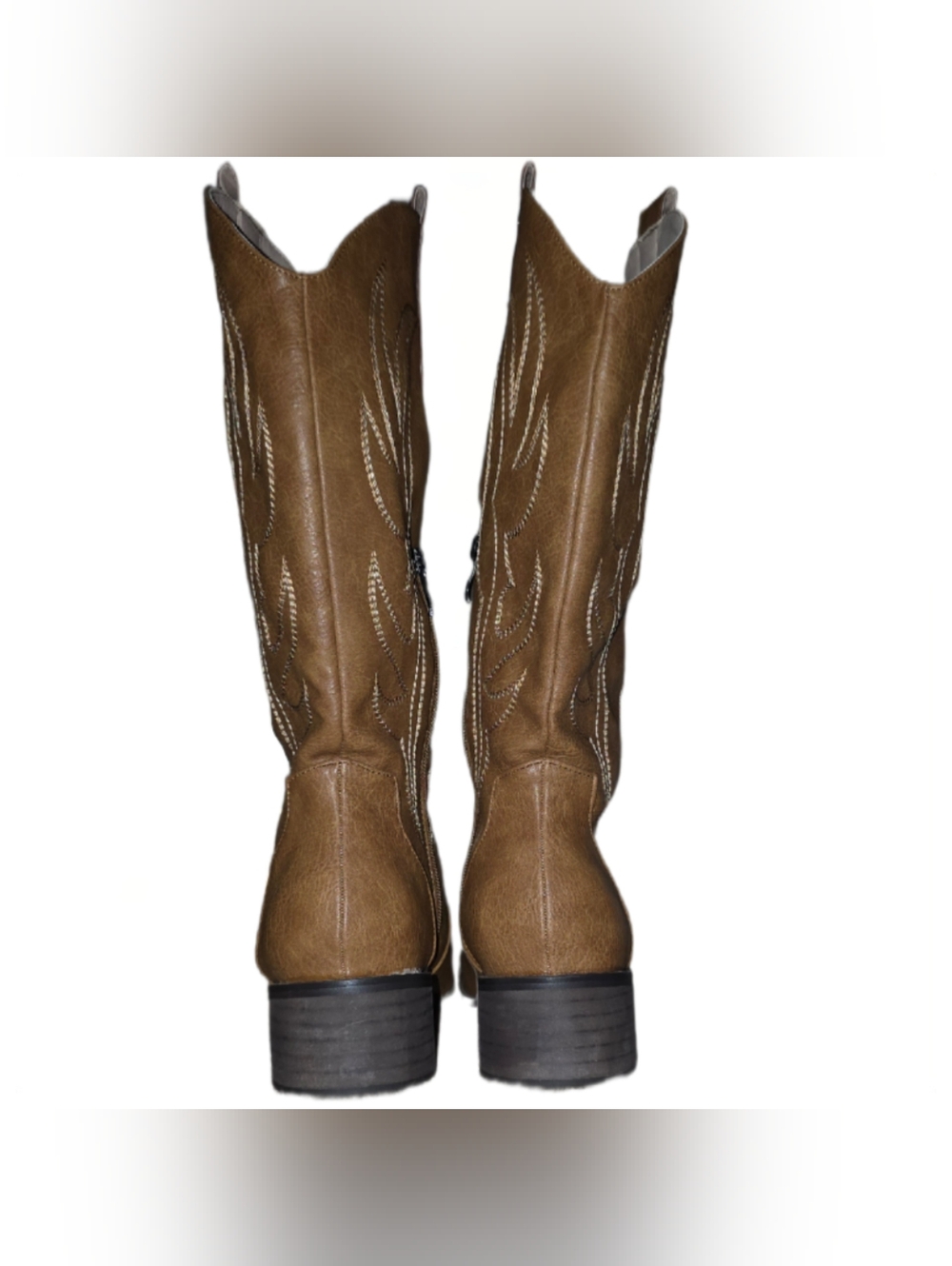 Pointed Toe Chunky Heel Western Boots, Mid Calf Embroidered, Side Zip - Size 9 - Picture 6 of 16